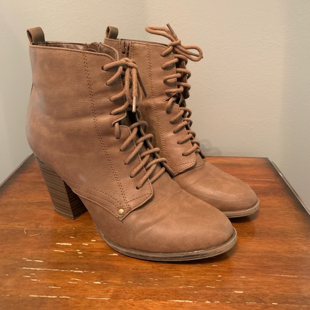 Chunky lace-up pleather booties